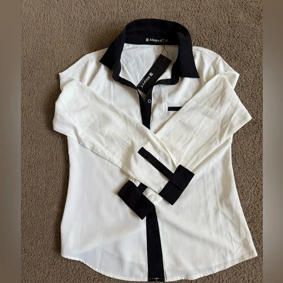 Allegra K Collared Button Down Blouse Top Long Sleeve Office Career NWT Size XS - Picture 5 of 9